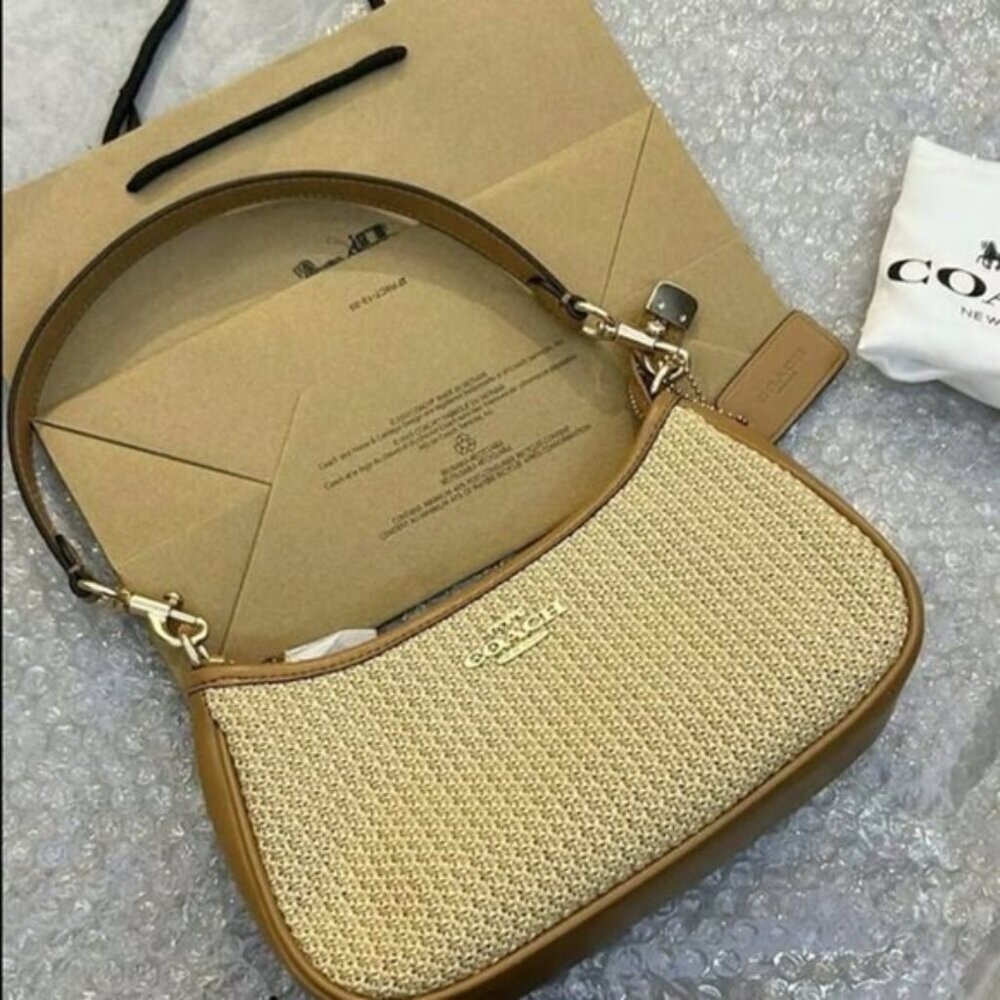 Coach Teri shoulder bag Straw Bag🍳🍳